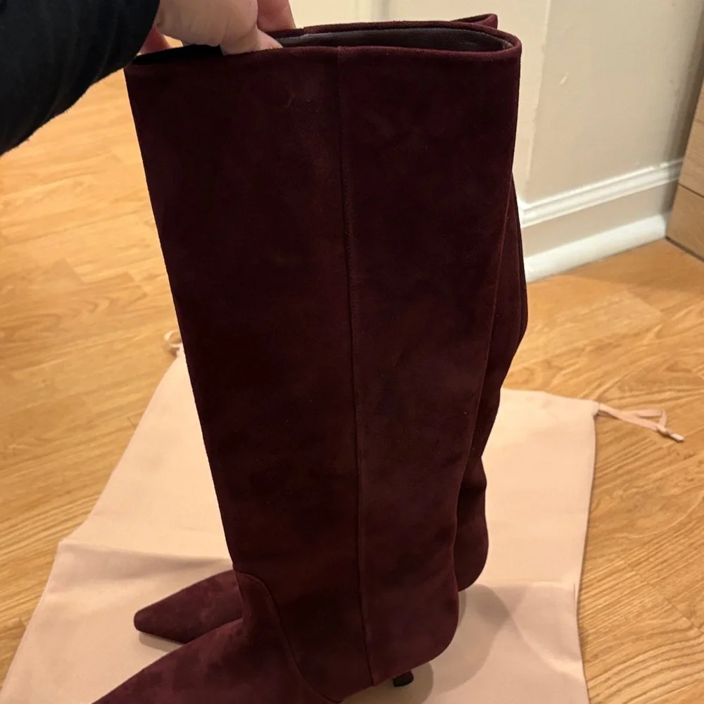 Stuart Weitzman Women's Dark Red Heeled Boots - Picture 4 of 7